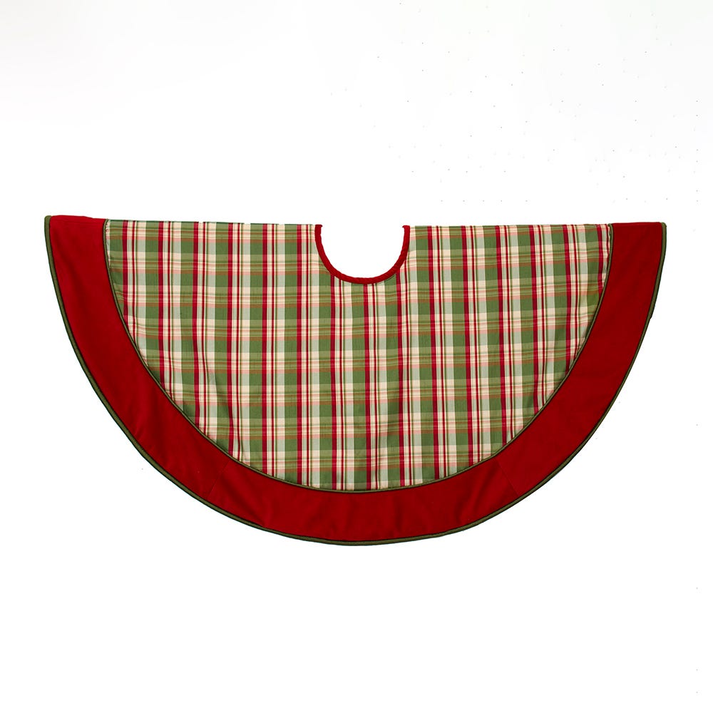 Kurt Adler 48-Inch Dupion Plaid with Velvet Tree Skirt